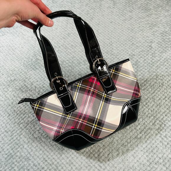 adorable vintage y2k red plaid soho shoulder bag wallet combo black leather - Picture 1 of 6
